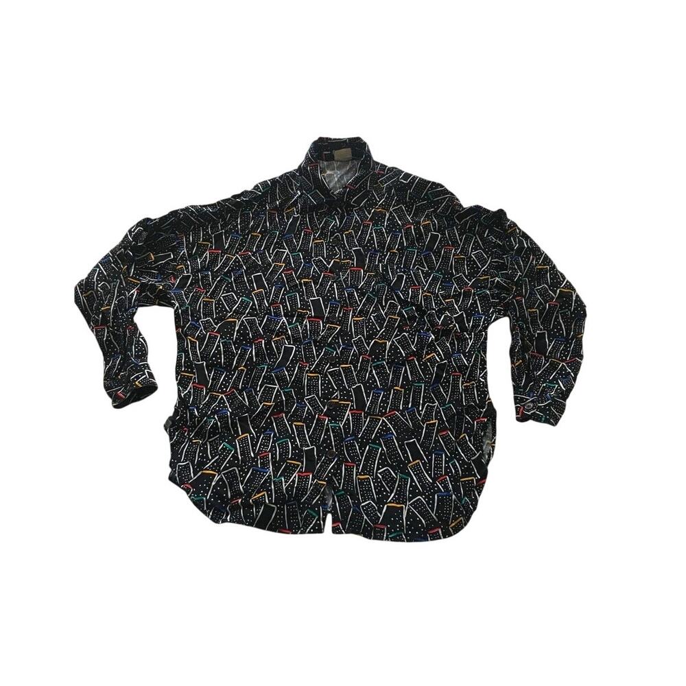 Vintage Panther Collared Blouse Rayon Size 14 Black & Primary Colors Artsy City